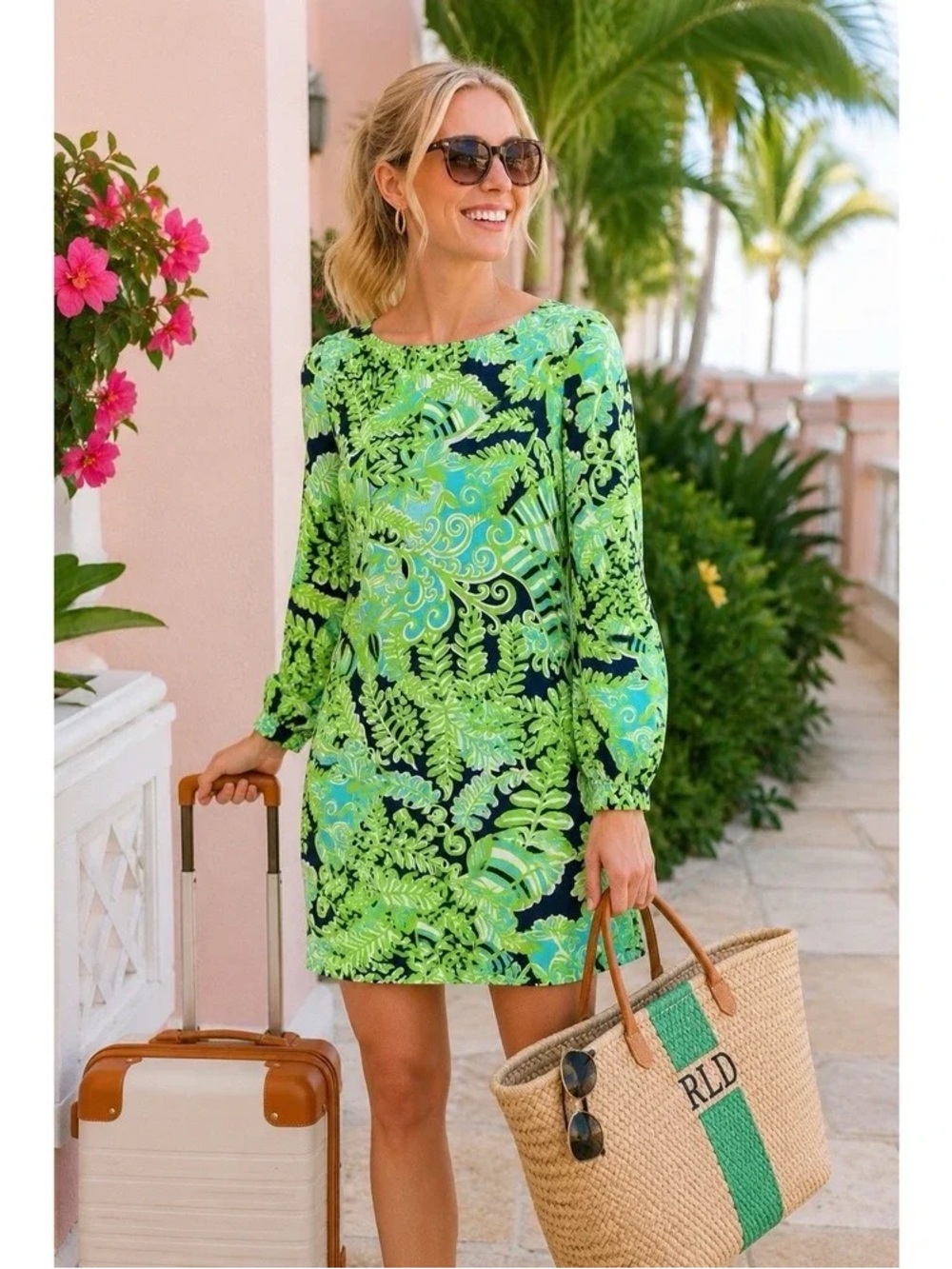 Lilly Pulitzer Ritchie Silk Cotton Shift Dress S Tropical Frond Leaves Preppy